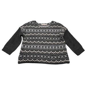 Loft Fair Isle Stripe Pullover Sweater, Gray Ivory, L